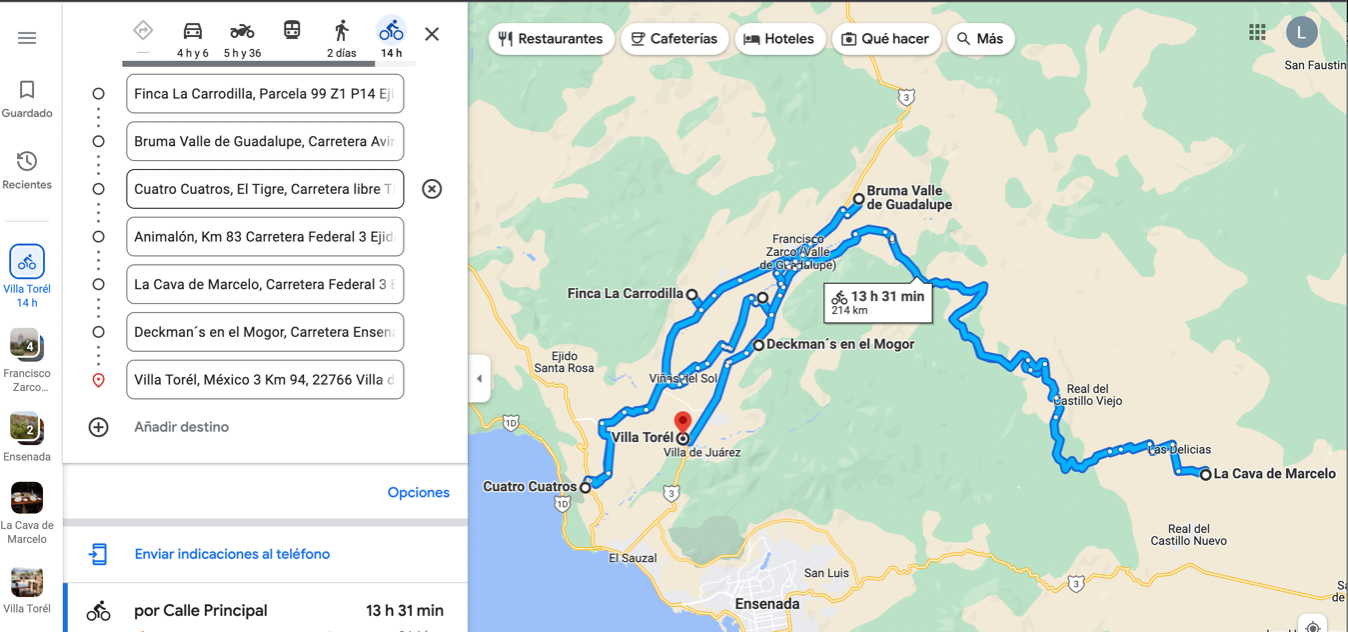mapa-del-recorrido - Valle de Guadalupe: una ruta por los cinco sentidos