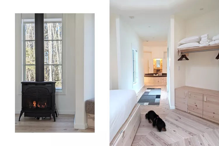 TAL-rounds-fireplace-and-pup-ROUNDSSCRIBNERS0324-8bcd912815164b8eb476b546b0a98bc8 - Catskills Mountains: cabañas con forma de yurta para la escapada de fin de semana perfecta