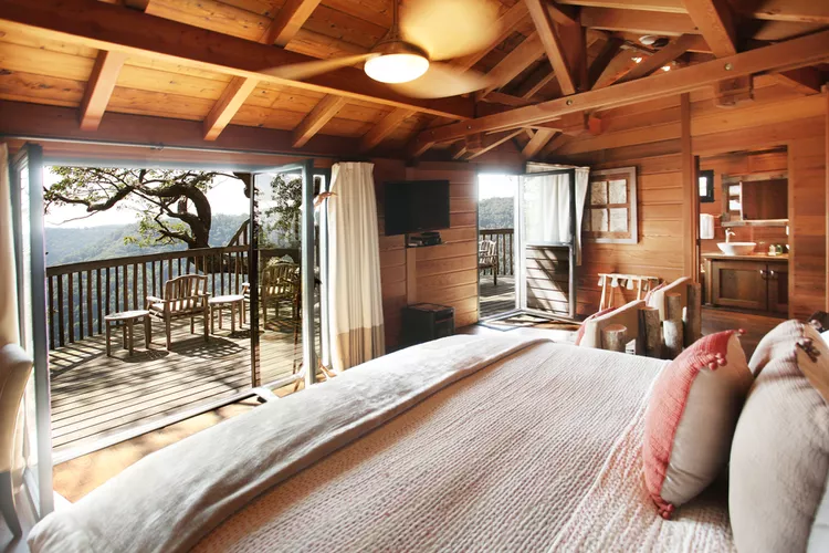 primland-treehouse-interior-VAMTRESORT0921-3c4b322688824f51a6843b4f1d518202 - Este refugio remoto en Virginia acaba de inaugurar nuevas suites en casas en los árboles con vistas a las montañas Blue Ridge y muebles modernos