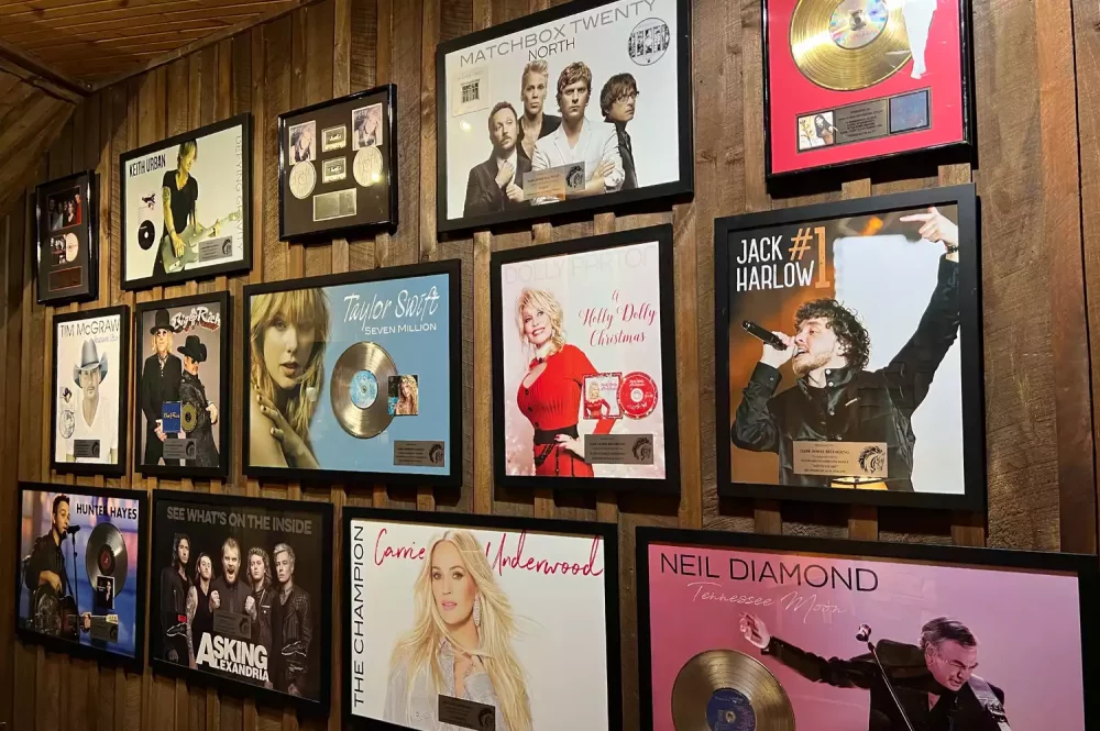 TAL-record-wall-dark-horse-manor-STAYTSRECRD0325-42257c61311440cb8f7fb15442b103f1-1000x665 - Puedes pasar la noche en el lugar donde Taylor Swift y Dolly Parton grabaron su música
