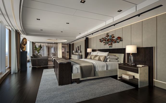 Skyview-Regent-Suite_Main-Bedroom - La suite más grande y lujosa en altamar, conoce la Skyview de Regent Seven Seas Cruises