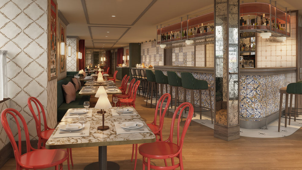 NH_Collection_Champs_Elysees_Restaurant_Angle_Render_Column-copia-1000x563 - NH Collection Paris Ponthieu Champs-Élysées: una joya parisina entre los Campos Elíseos y Montaigne